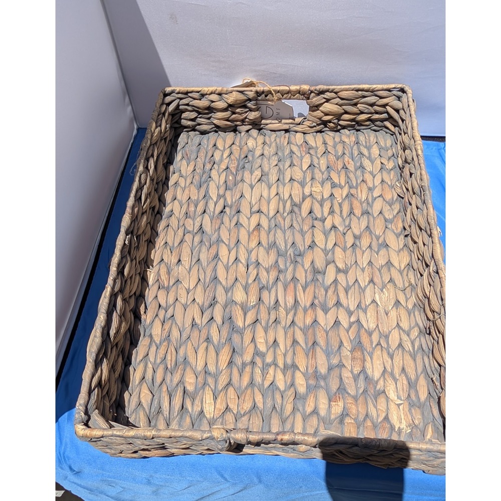 NWT RGI Home Natural Woven Seagrass Storage Basket Bin with Cutout Handles